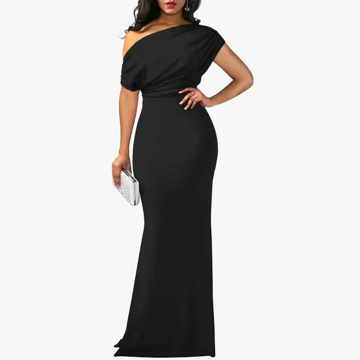 Women's One-Shoulder Maxi Dress Ruched Waist for Formal