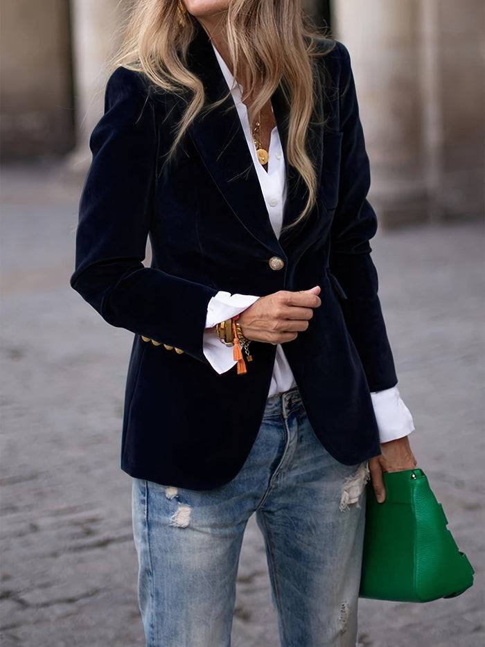 Women's Velvet Blazer with Notched Lapel and Button Front